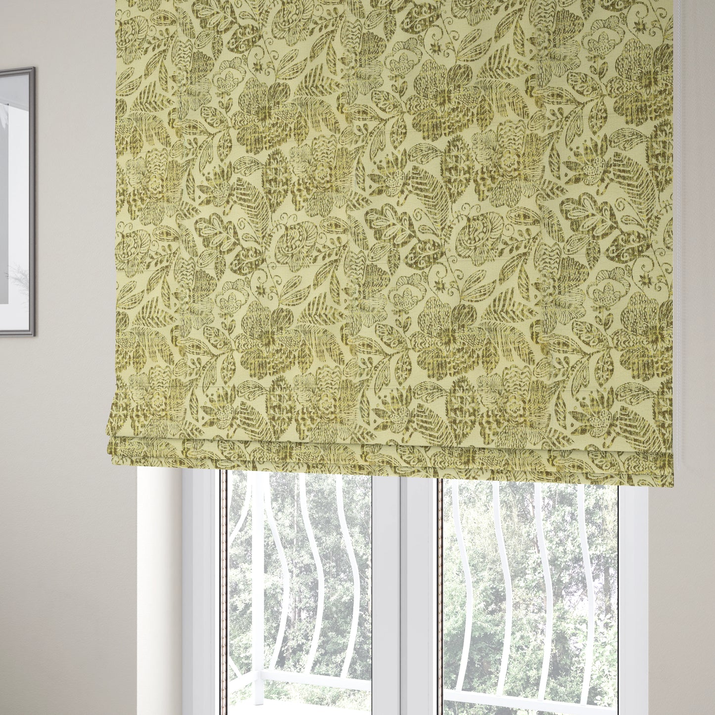 Floral Detailed Pattern In Green Colour Chenille Jacquard Furniture Fabric JO-820 - Roman Blinds