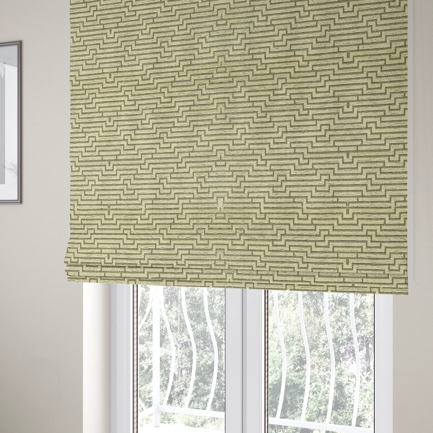 Cream Silver Shiny Striped 3D Geometric Pattern Soft Chenille Upholstery Fabric JO-821 - Roman Blinds