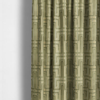 Maze Modern Pattern In Green Brown Colour Velvet Upholstery Fabric JO-824 - Made To Measure Curtains