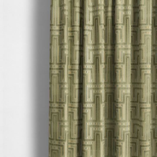 Maze Modern Pattern In Green Brown Colour Velvet Upholstery Fabric JO-824 - Made To Measure Curtains