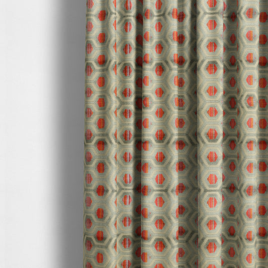 Modern Hexagon Pattern In Red Pink Grey Colour Velvet Upholstery Fabric JO-831 - Made To Measure Curtains