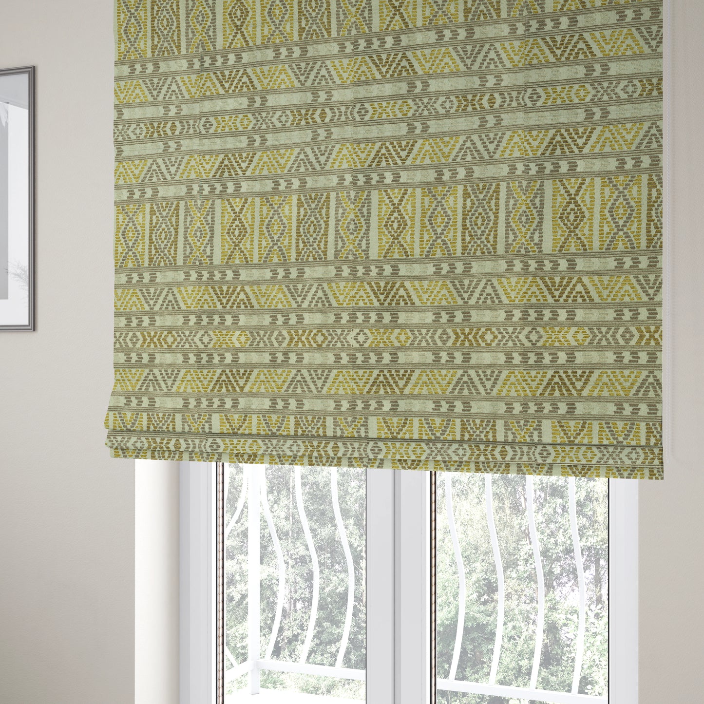 Tribal Aztec Pattern Grey Green Chenille Upholstery Fabric JO-837 - Roman Blinds