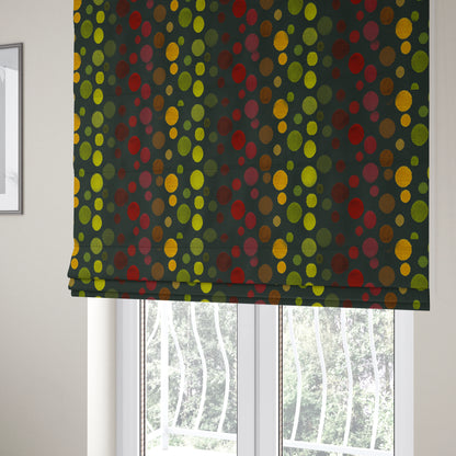 Spotted Geometric Pattern Black Background Multicolored Velvet Upholstery Fabric JO-841 - Roman Blinds