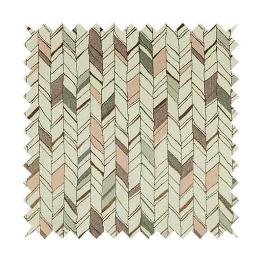 Modern Geometric Stripe Pattern White Pink Blue Colour Chenille Upholstery Fabric JO-844