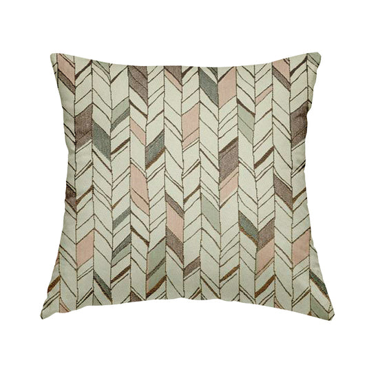 Modern Geometric Stripe Pattern White Pink Blue Colour Chenille Upholstery Fabric JO-844 - Handmade Cushions
