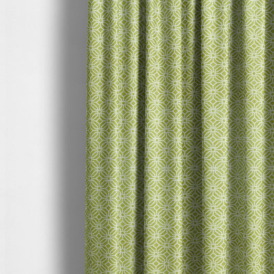 Green White Colour Square Medallion Patttern Chenille Upholstery Fabric JO-847 - Made To Measure Curtains