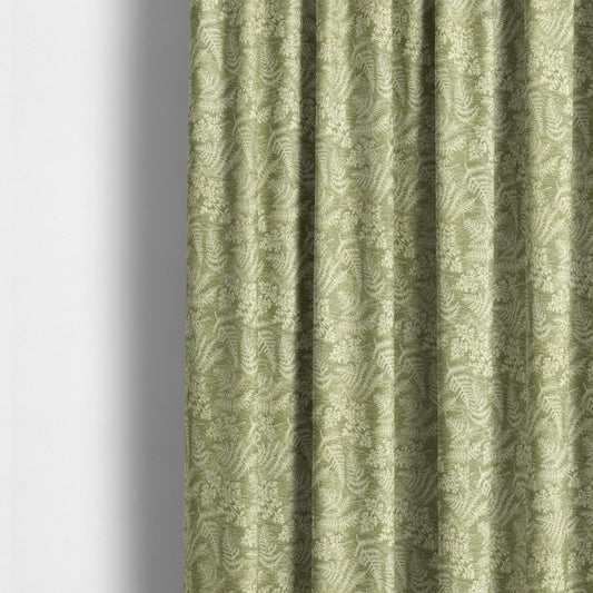 Rowan Leafs Floral Theme Green Colour Pattern Chenille Jacquard Fabric JO-849 - Made To Measure Curtains