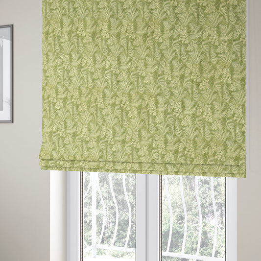 Rowan Leafs Floral Theme Green Colour Pattern Chenille Jacquard Fabric JO-849 - Roman Blinds