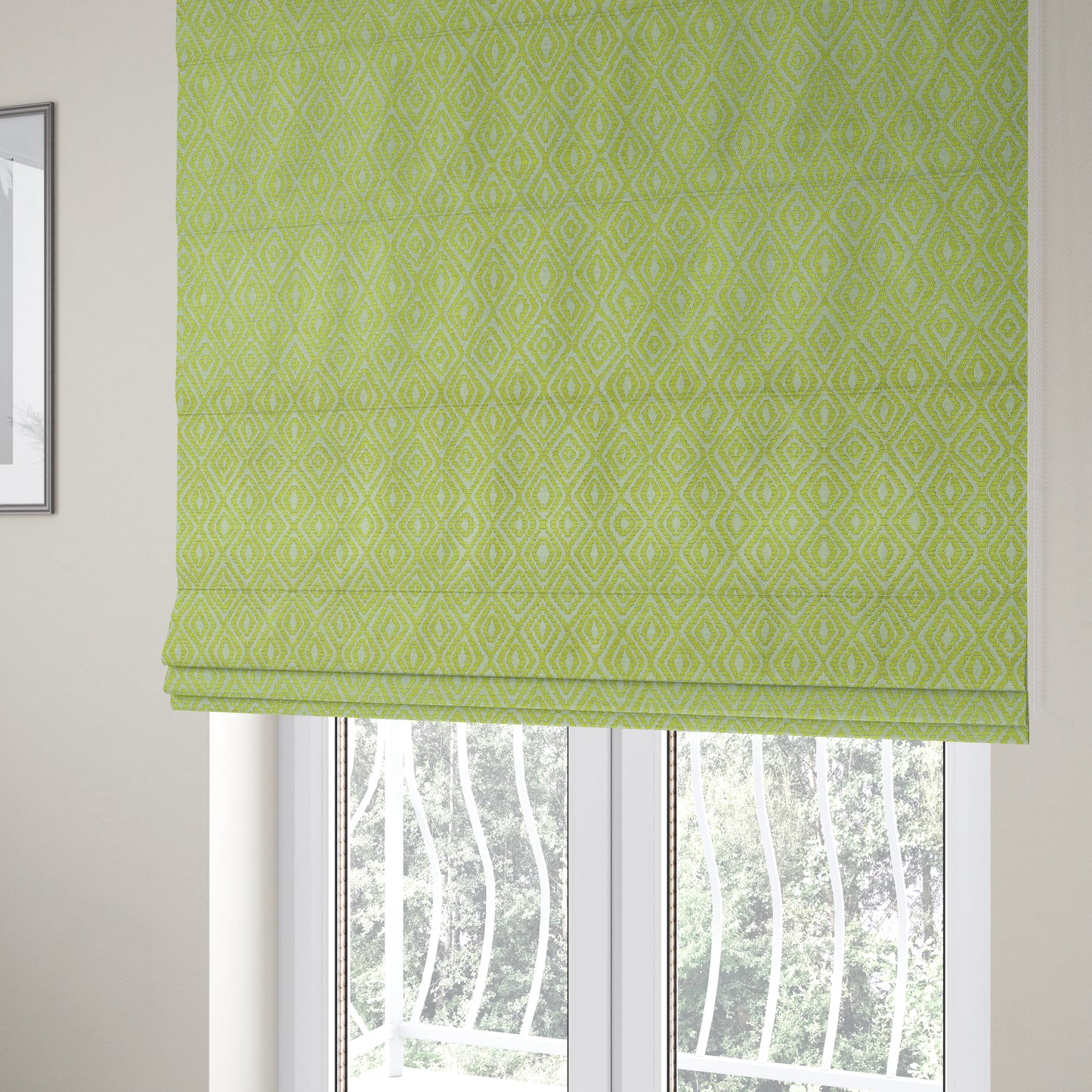 Geometric Diamond Modern Pattern In Green Colour Chenille Upholstery Fabric JO-853 - Roman Blinds