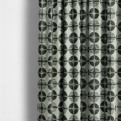 Circular Modern Pattern In Black Grey Colour Chenille Upholstery Fabric JO-855 - Made To Measure Curtains