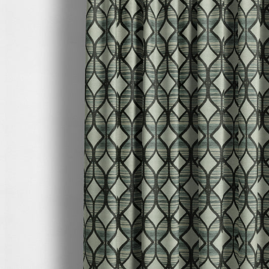 Geometric Modern Pattern In Black Grey Colour Chenille Upholstery Fabric JO-858 - Made To Measure Curtains