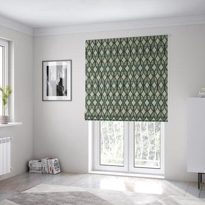 Geometric Modern Pattern In Black Grey Colour Chenille Upholstery Fabric JO-858 - Roman Blinds