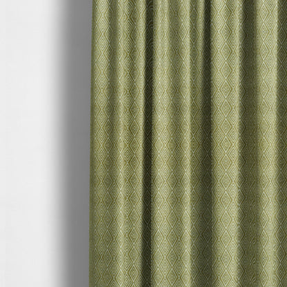 Diamond Geometric Pattern In Green Colour Chenille Upholstery Fabric JO-862 - Made To Measure Curtains