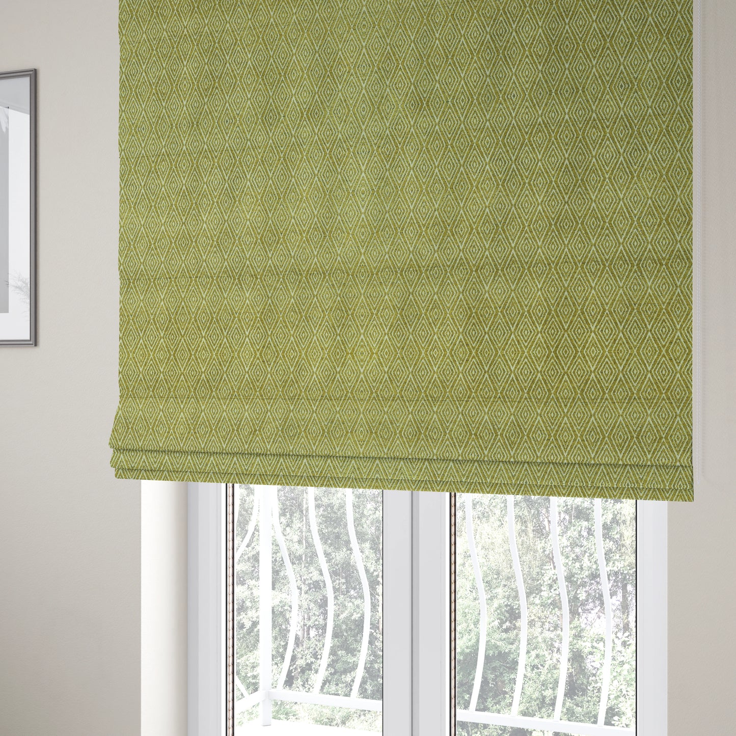 Diamond Geometric Pattern In Green Colour Chenille Upholstery Fabric JO-862 - Roman Blinds