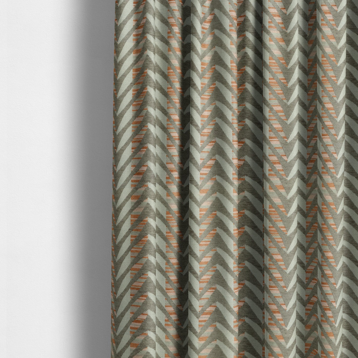 Geometric V Shape Modern Pattern In Orange Brown Colour Chenille Upholstery Fabric JO-866 - Made To Measure Curtains