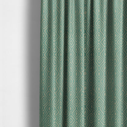 Geometric Diamond Modern Pattern In Teal Colour Chenille Upholstery Fabric JO-870 - Made To Measure Curtains