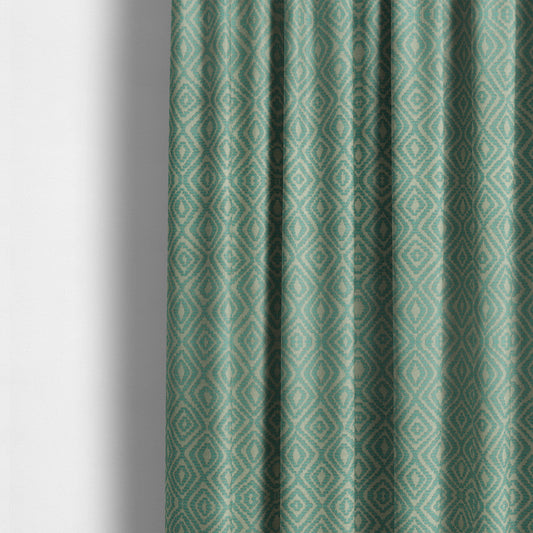 Geometric Diamond Modern Pattern In Teal Colour Chenille Upholstery Fabric JO-870 - Made To Measure Curtains