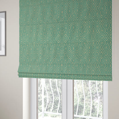 Geometric Diamond Modern Pattern In Teal Colour Chenille Upholstery Fabric JO-870 - Roman Blinds