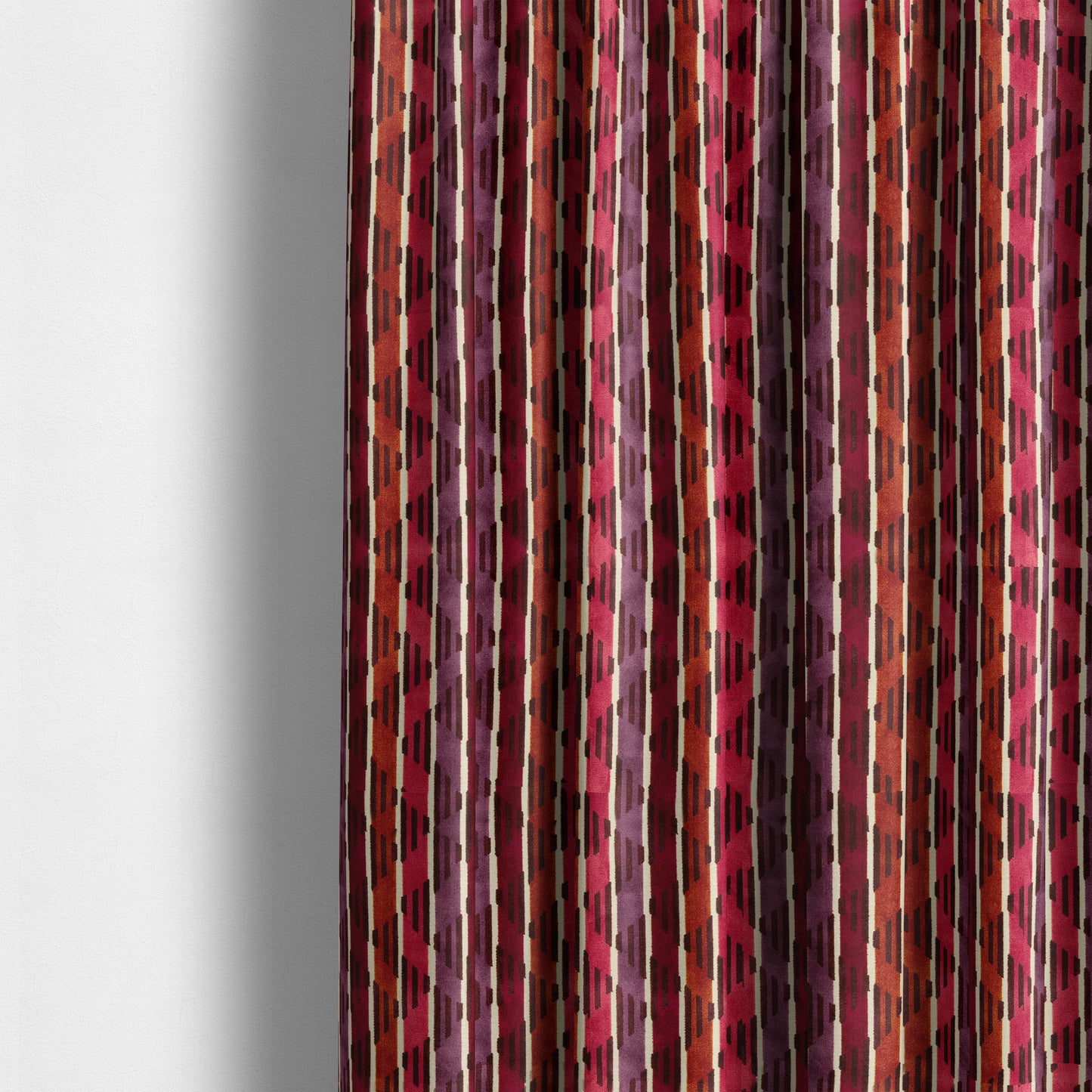 Ziani Designer Stripe Pattern In Vibrant Orange Pink Purple Red Colour Velvet Upholstery Fabric JO-88 - Made To Measure Curtains