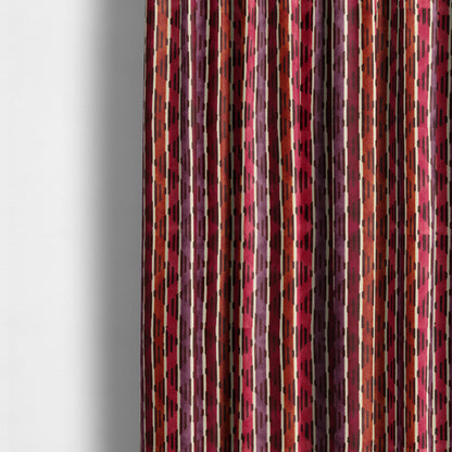 Ziani Designer Stripe Pattern In Vibrant Orange Pink Purple Red Colour Velvet Upholstery Fabric JO-88 - Made To Measure Curtains