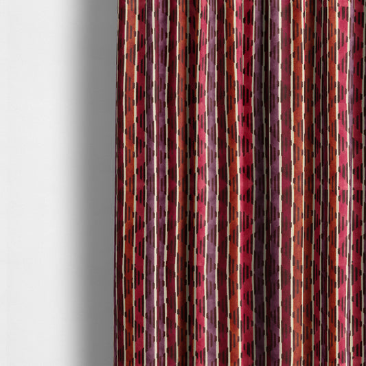 Ziani Designer Stripe Pattern In Vibrant Orange Pink Purple Red Colour Velvet Upholstery Fabric JO-88 - Made To Measure Curtains