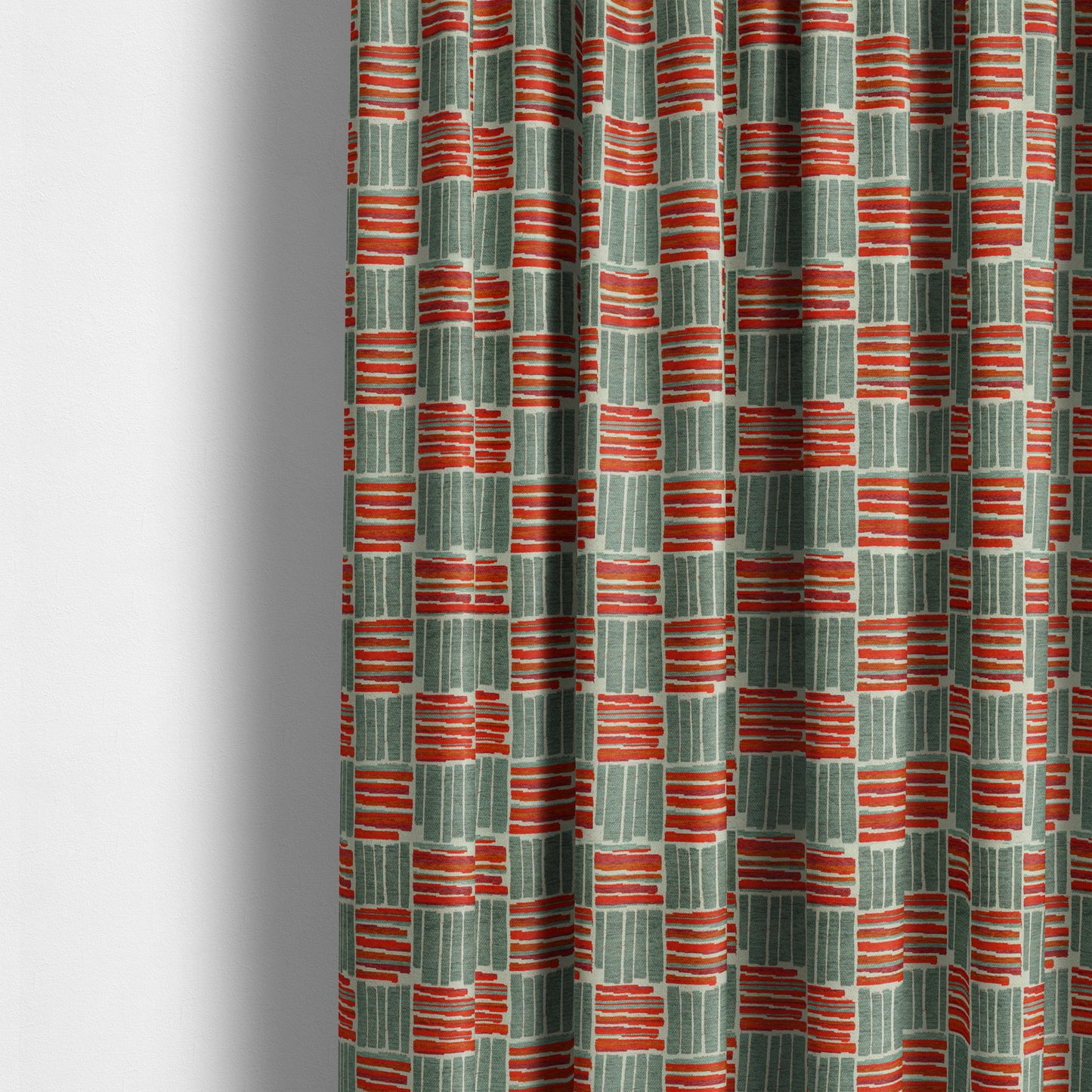 Geometric Shape Striped Pattern In Red Grey Colour Chenille Upholstery Fabric JO-881 - Made To Measure Curtains