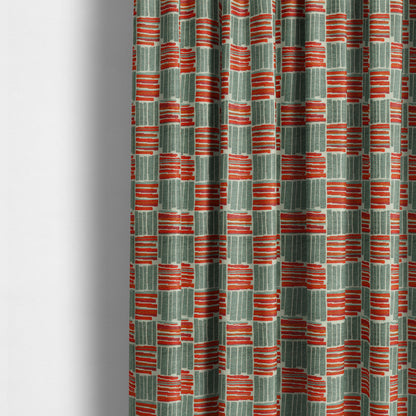 Geometric Shape Striped Pattern In Red Grey Colour Chenille Upholstery Fabric JO-881 - Made To Measure Curtains