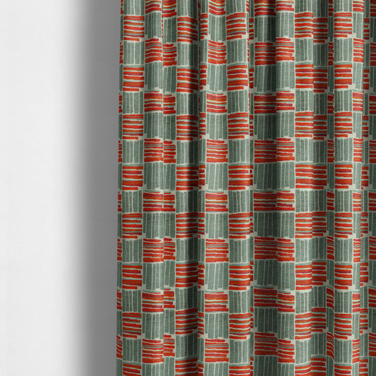 Geometric Shape Striped Pattern In Red Grey Colour Chenille Upholstery Fabric JO-881 - Made To Measure Curtains