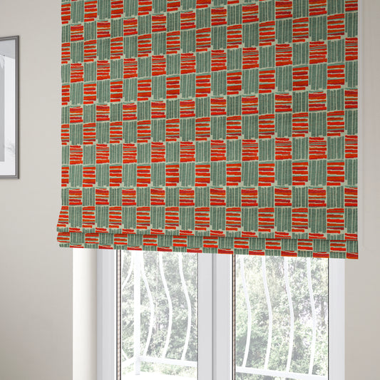 Geometric Shape Striped Pattern In Red Grey Colour Chenille Upholstery Fabric JO-881 - Roman Blinds