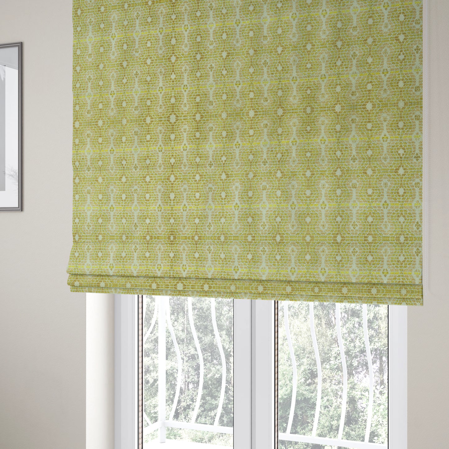 Geometric Pattern Green Colour Chenille Upholstery Fabric JO-889 - Roman Blinds