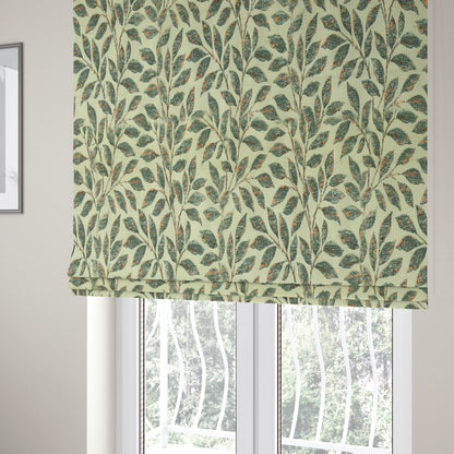 Floral Leaf Theme Pattern In Blue Colour Chenille Jacquard Furniture Fabric JO-896 - Roman Blinds