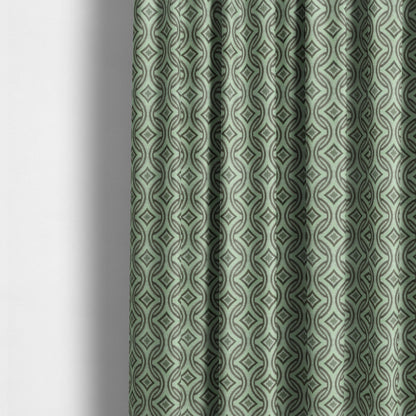 Geometric Locked Medallion Pattern In Green Grey Colour Velvet Upholstery Fabric JO-898 - Made To Measure Curtains