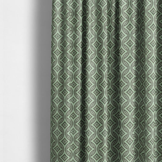 Geometric Locked Medallion Pattern In Green Grey Colour Velvet Upholstery Fabric JO-898 - Made To Measure Curtains