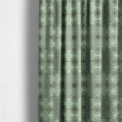 Medallion Pattern In Green Grey Colour Velvet Upholstery Fabric JO-899 - Made To Measure Curtains