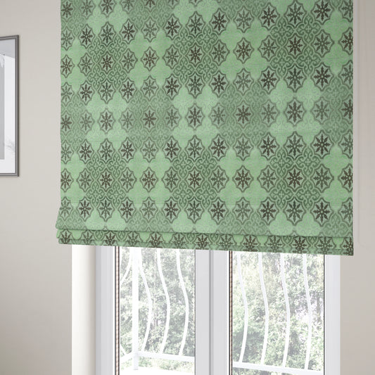 Medallion Pattern In Green Grey Colour Velvet Upholstery Fabric JO-899 - Roman Blinds