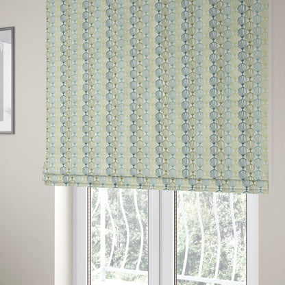 Teal Blue Green Geometric Balloon Pattern Soft Chenille Upholstery Fabric JO-90 - Roman Blinds