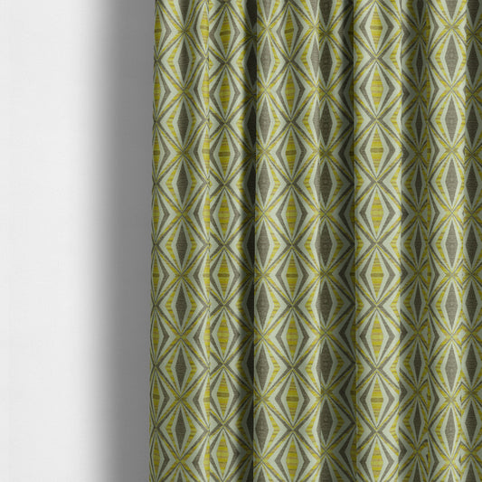 Geometric Modern Pattern In Yellow Brown Colour Chenille Upholstery Fabric JO-900 - Made To Measure Curtains