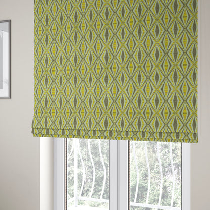 Geometric Modern Pattern In Yellow Brown Colour Chenille Upholstery Fabric JO-900 - Roman Blinds