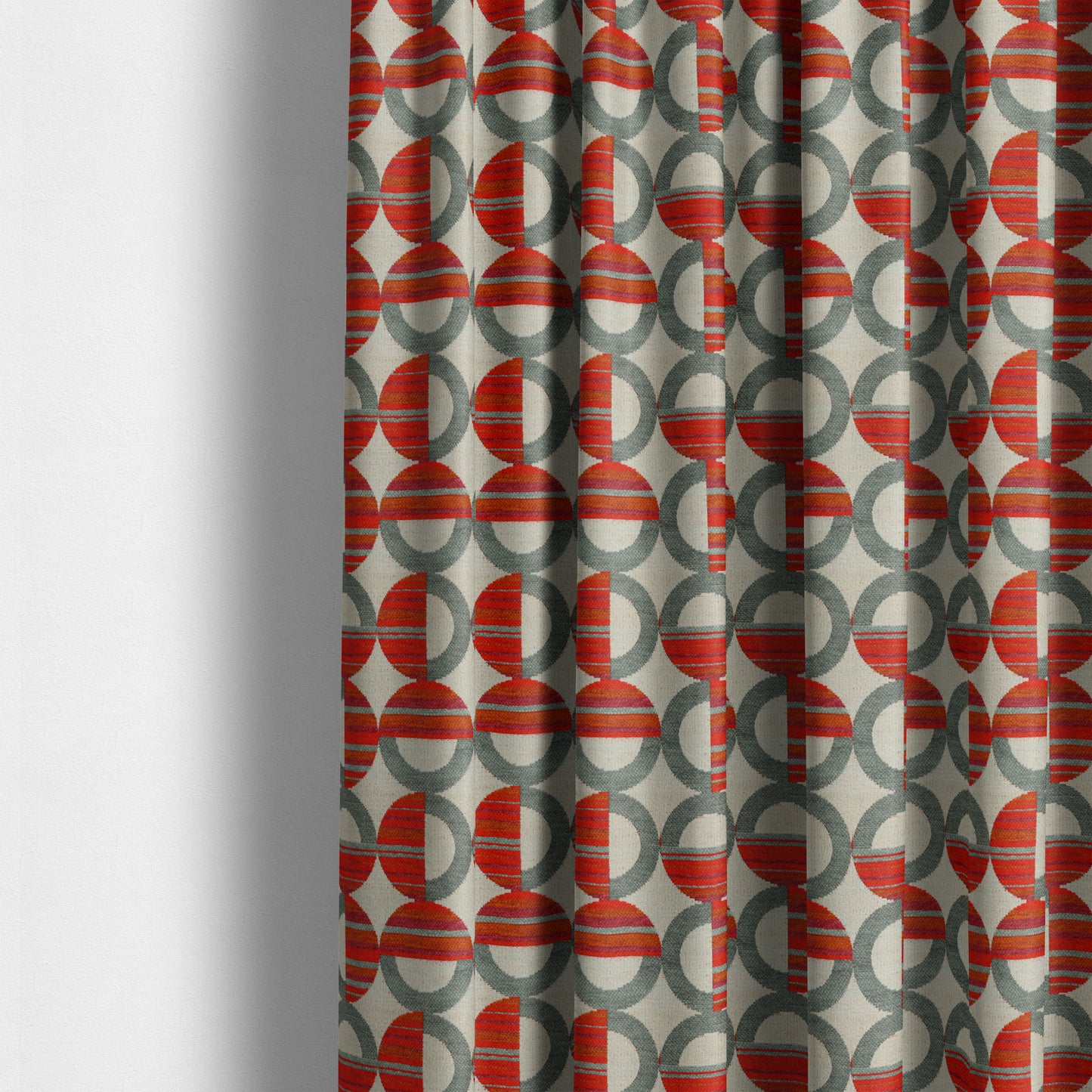 Geometric Modern Pattern In Grey Red Colour Chenille Upholstery Fabric JO-901 - Made To Measure Curtains