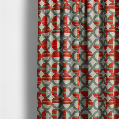 Geometric Modern Pattern In Grey Red Colour Chenille Upholstery Fabric JO-901 - Made To Measure Curtains