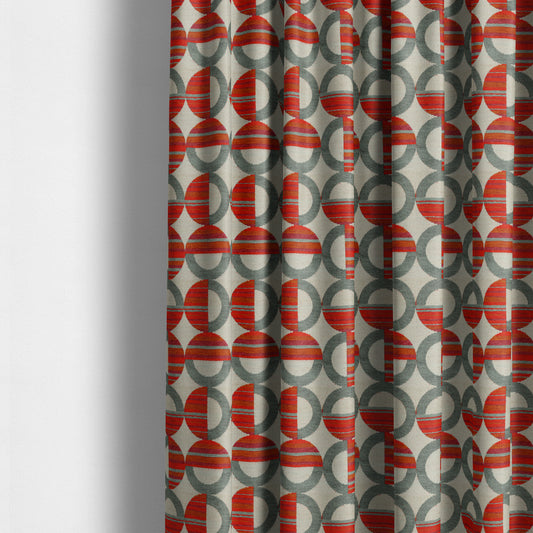 Geometric Modern Pattern In Grey Red Colour Chenille Upholstery Fabric JO-901 - Made To Measure Curtains