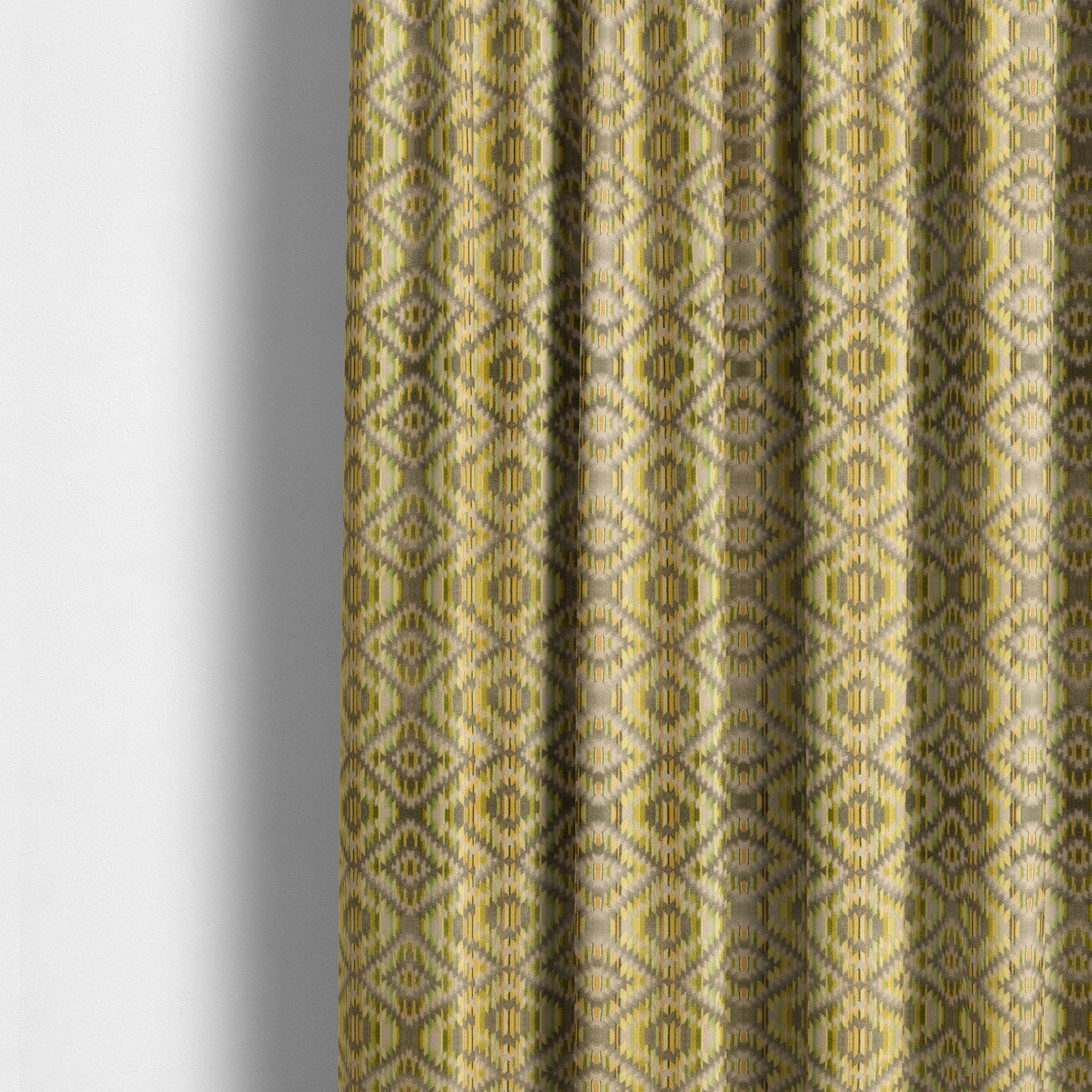 Zigg Zagg Geometric Pattern In Green Brown Colour Velvet Upholstery Fabric JO-904 - Made To Measure Curtains