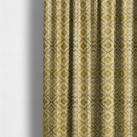 Zigg Zagg Geometric Pattern In Green Brown Colour Velvet Upholstery Fabric JO-904 - Made To Measure Curtains