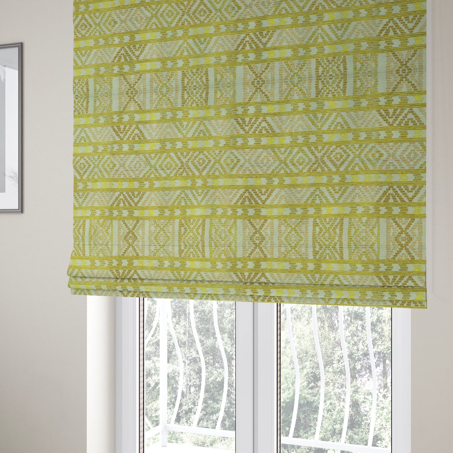 Tribal Aztec Pattern Lime Green Colour Chenille Upholstery Fabric JO-906 - Roman Blinds