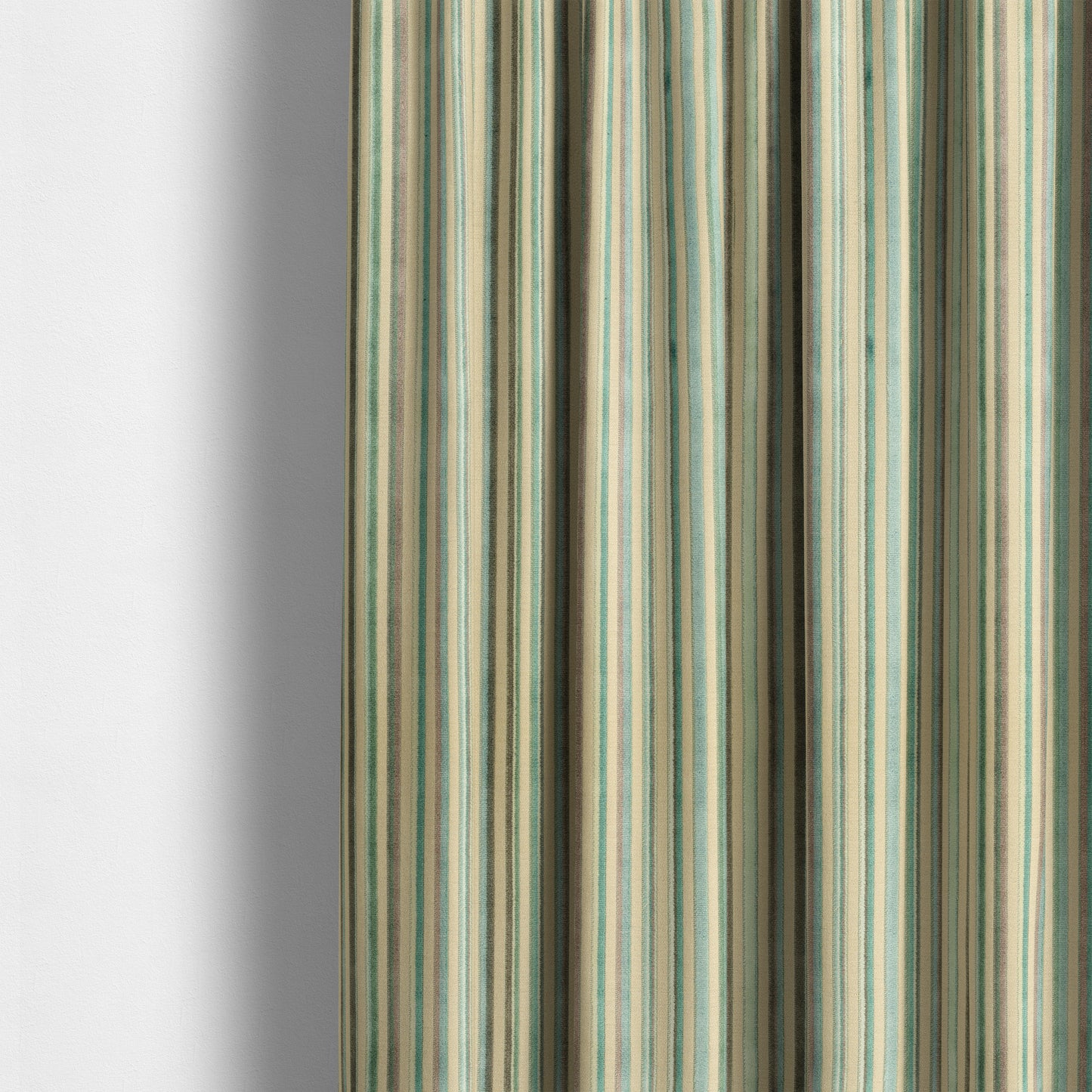 Striped Pattern In Blue Teal Colours Cut Velvet Upholstery Fabric JO-907 - Made To Measure Curtains