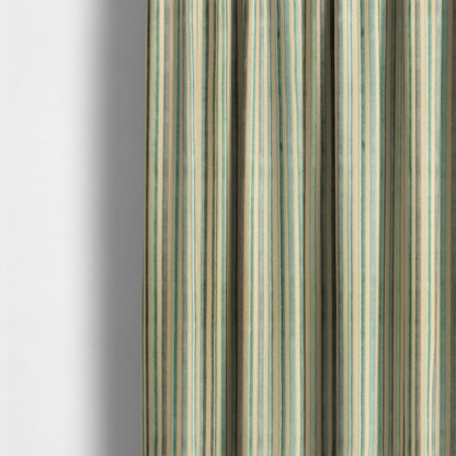 Striped Pattern In Blue Teal Colours Cut Velvet Upholstery Fabric JO-907 - Made To Measure Curtains