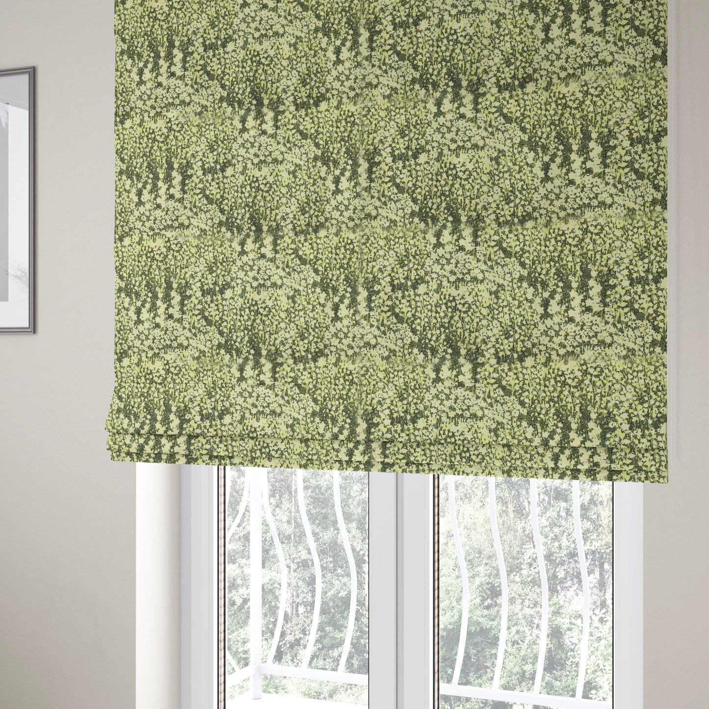 Garden Of Flowers In Abstract Pattern Green Colour Chenille Fabric JO-909 - Roman Blinds