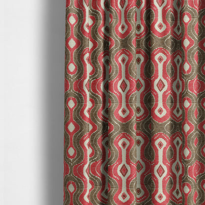 Geometric Pattern Red Brown Colour Chenille Upholstery Fabric JO-914 - Made To Measure Curtains