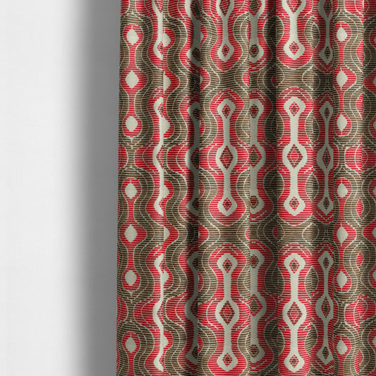 Geometric Pattern Red Brown Colour Chenille Upholstery Fabric JO-914 - Made To Measure Curtains