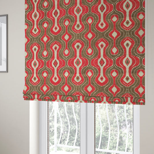 Geometric Pattern Red Brown Colour Chenille Upholstery Fabric JO-914 - Roman Blinds